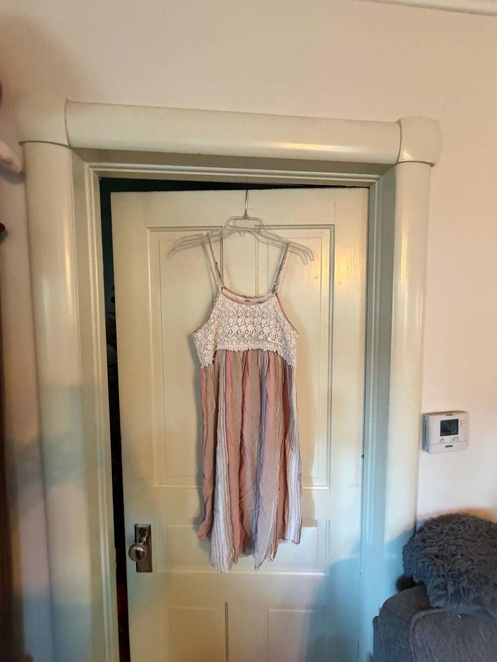 AMIANI Dress Size M Pink Striped Crochet Lace Slip